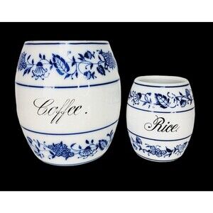 Antique German Porcelain Ceramic Blue & White Delft Round Coffee Jar Canister